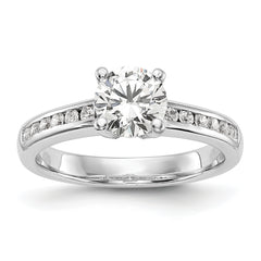 14k White Gold 1/4 carat Lab Grown Diamond VS/SI+ G+ 1 carat Center Round Semi Mount Channel Set Shared Prong Engagement Ring