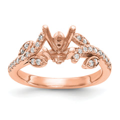 14k Rose Gold 3/8 carat Lab Grown Diamond VS/SI+ G+ 3/4 carat Center Round Semi Mount Channel Set Shared Prong Engagement Ring
