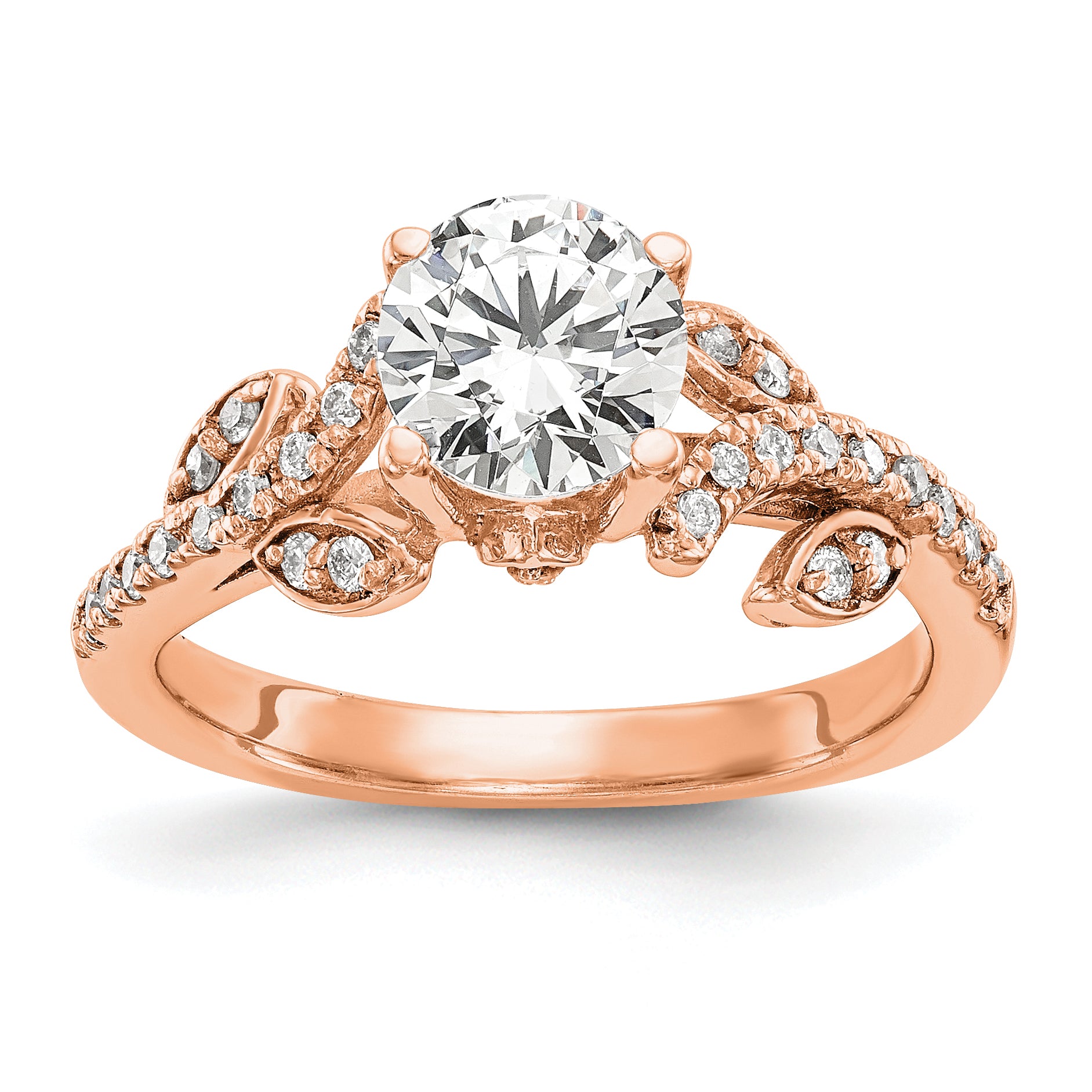 14k Rose Gold 3/8 carat Lab Grown Diamond VS/SI+ G+ 3/4 carat Center Round Semi Mount Channel Set Shared Prong Engagement Ring