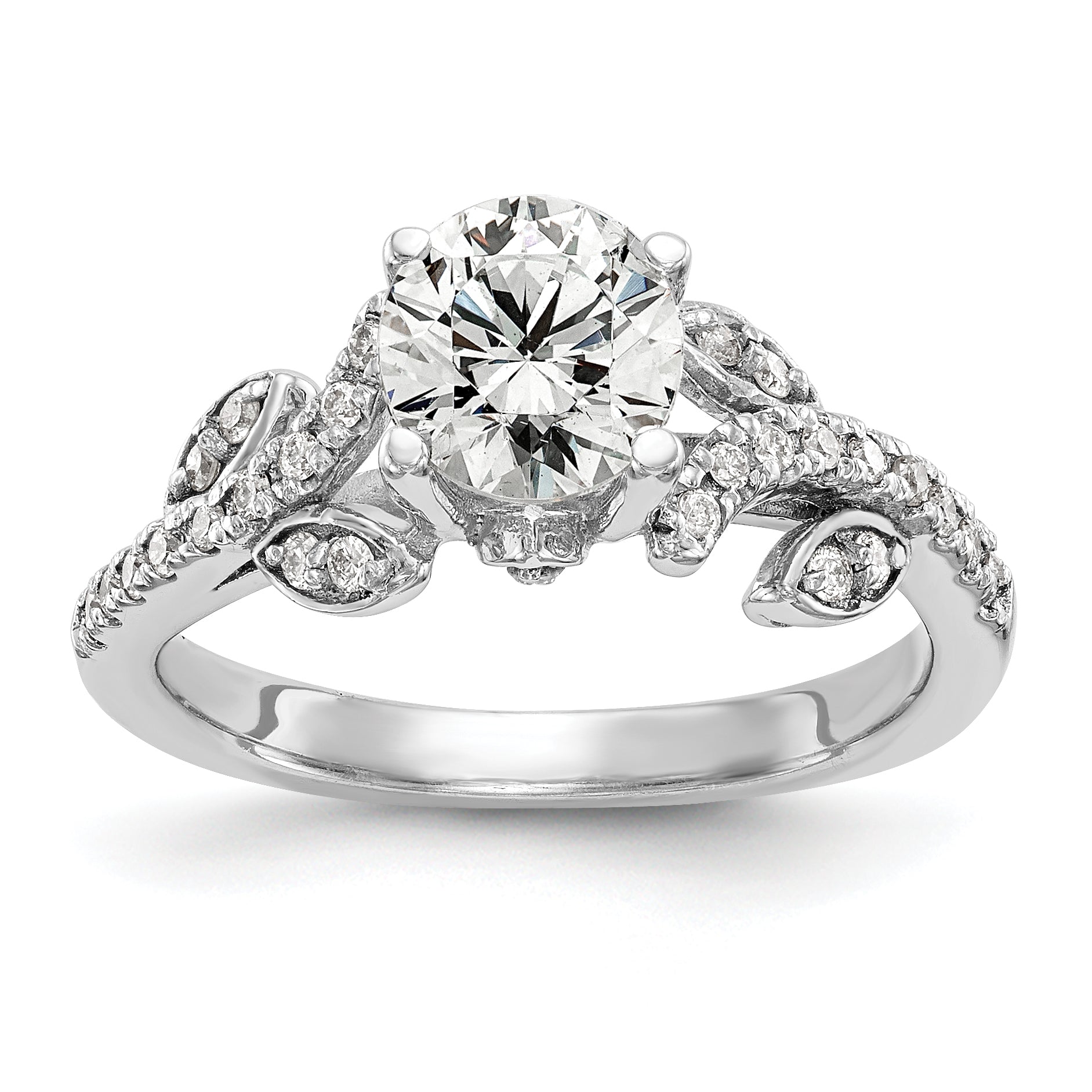 14k White Gold 3/8 carat Lab Grown Diamond VS/SI+ G+ 3/4 carat Center Round Semi Mount Channel Set Shared Prong Engagement Ring
