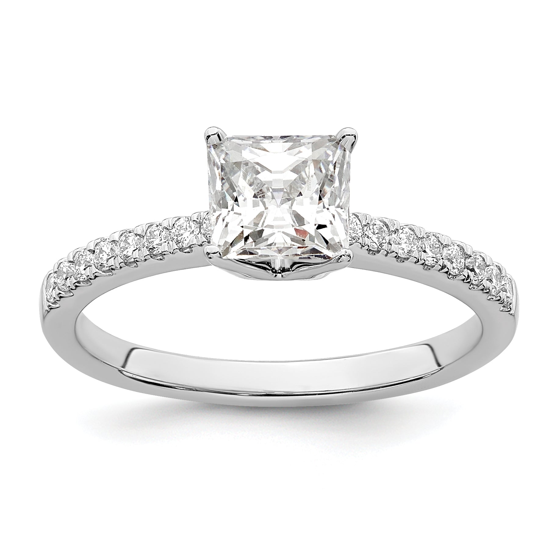 14k White Gold 1/6 carat Lab Grown Diamond VS/SI+ G+ Princess 3/4 carat center Semi Mount Engagement Ring