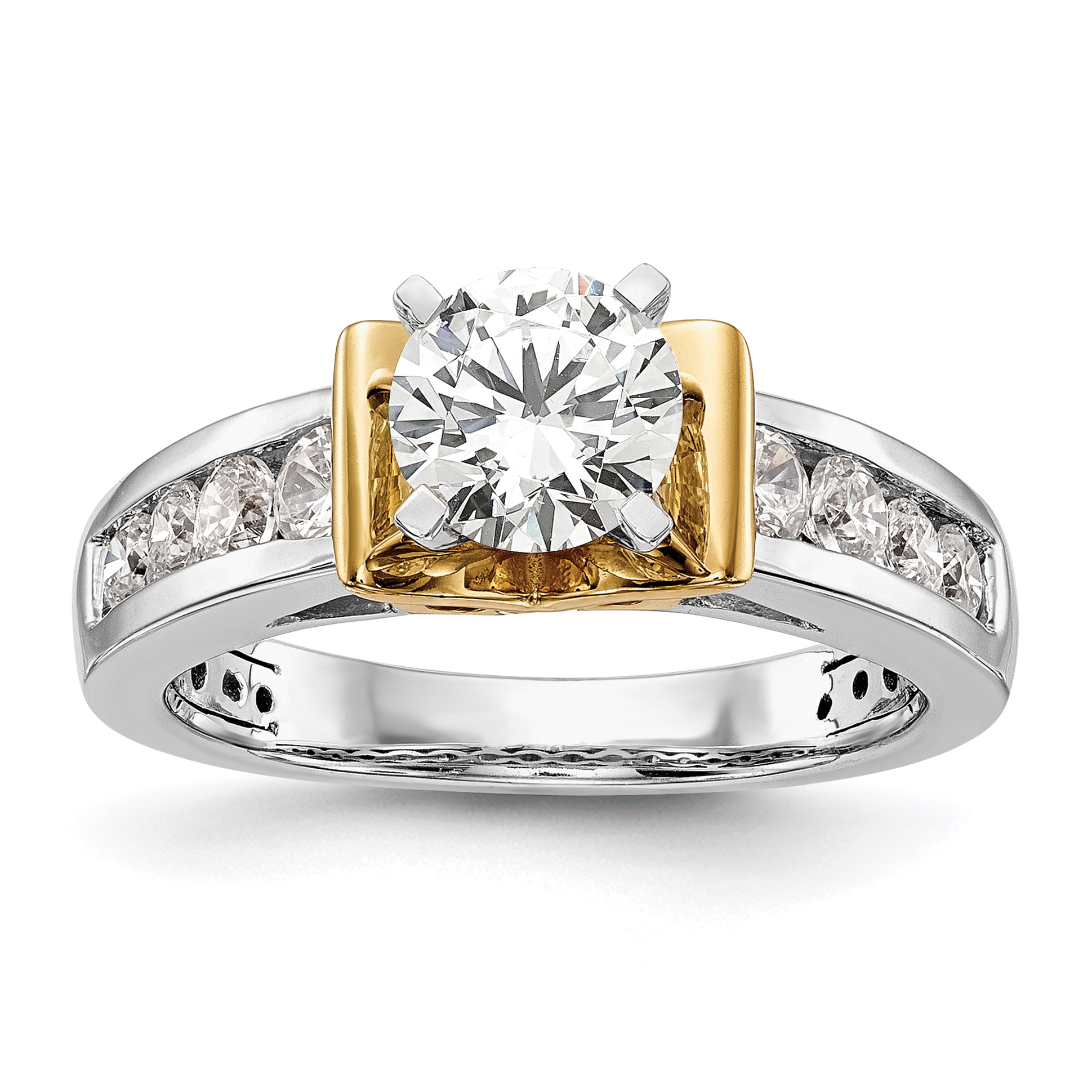 14k Two Tone 5/8 carat Lab Grown Diamond VS/SI+ G+ Semi Mount Peg Set Engagement Ring