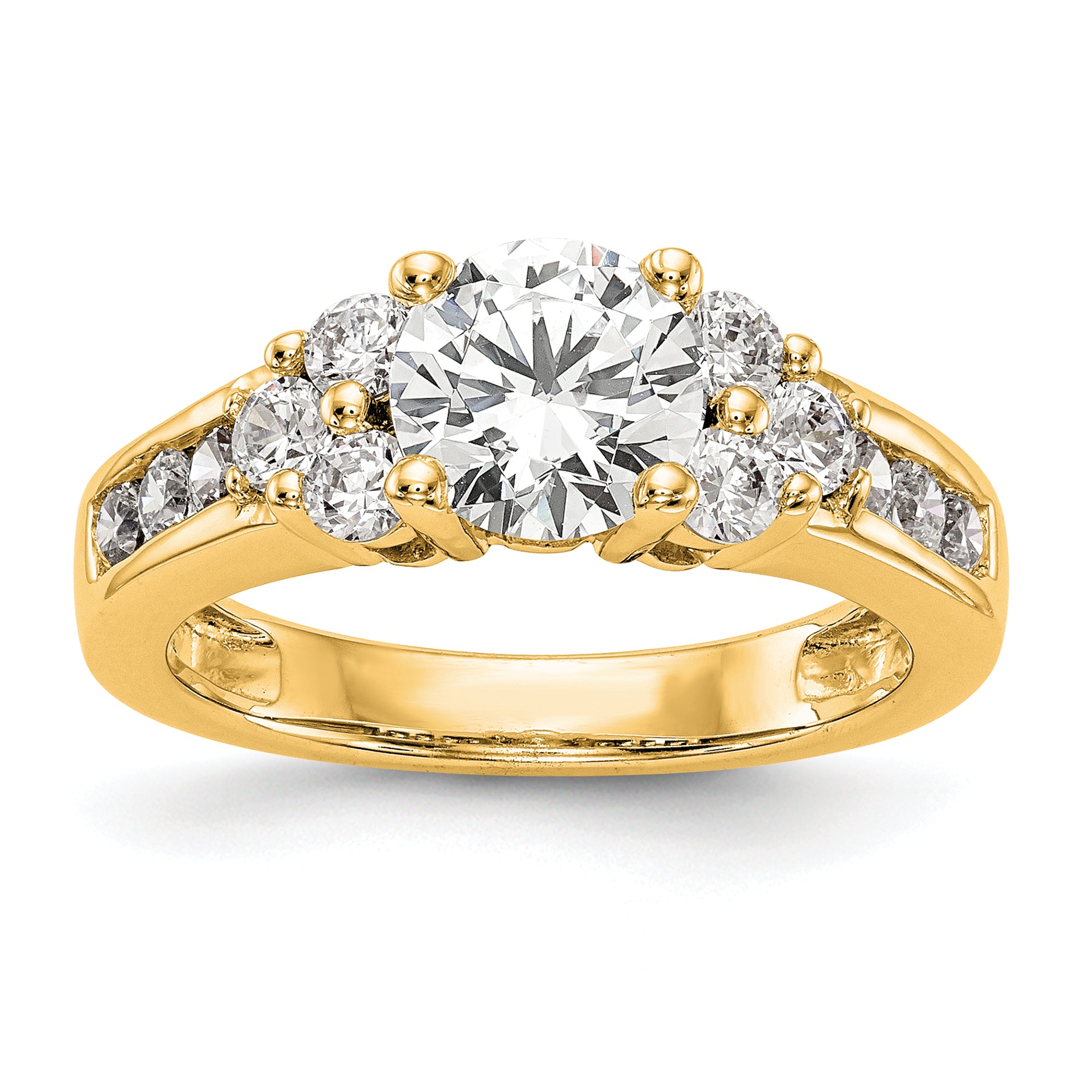 14k 3/4 carat Lab Grown Diamond VS/SI+ G+ 1 1/4 carat Center Round Semi Mount Channel Set Shared Prong Engagement Ring