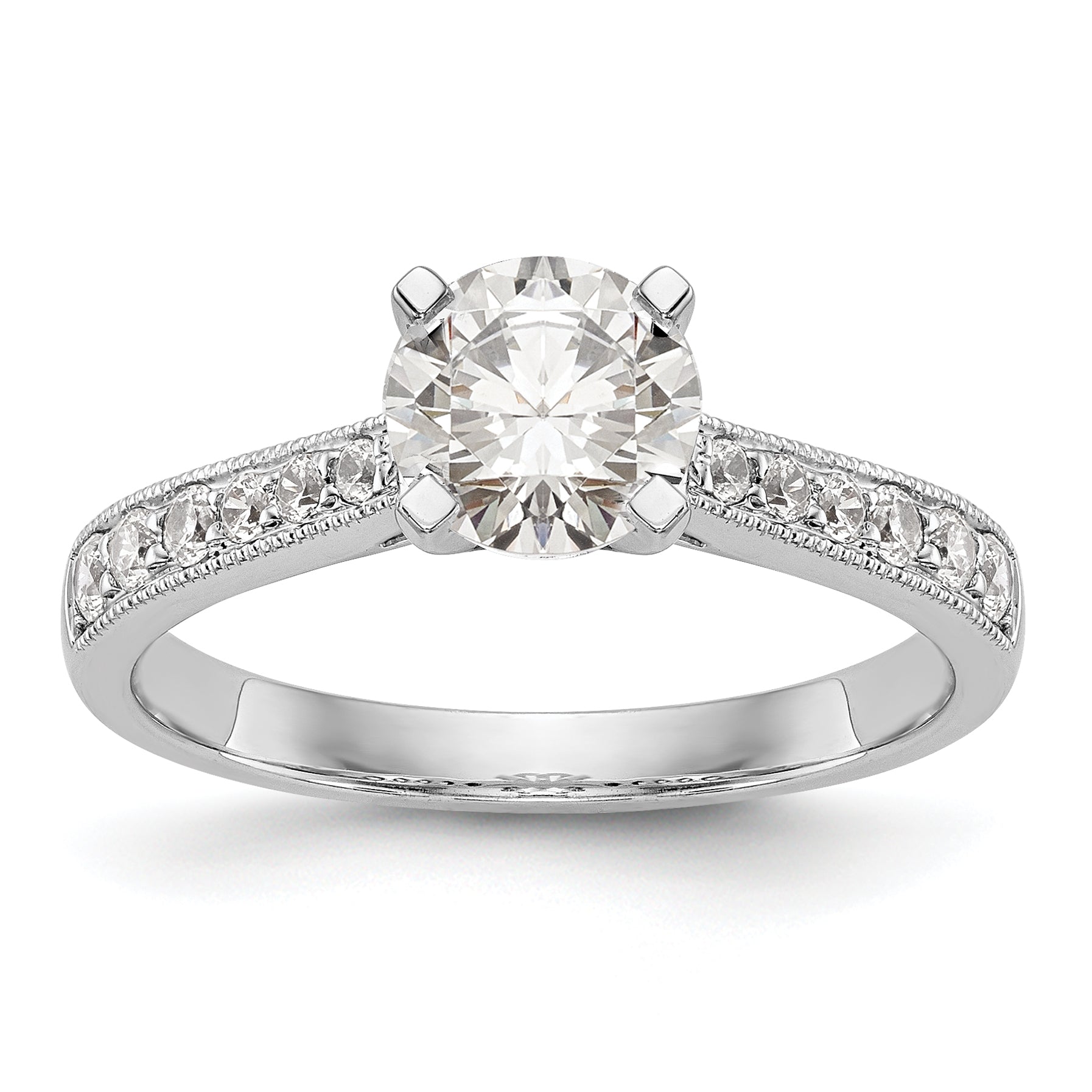 14k White Gold 1/4 carat Lab Grown Diamond VS/SI+ G+ 1 carat Center Round Semi Mount Engagement Ring