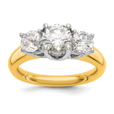 14k Two-tone Three Stone 1 carat Center Round and 1/2 carat Side Stone Engagement Ring Mounting (No Stones Included)
