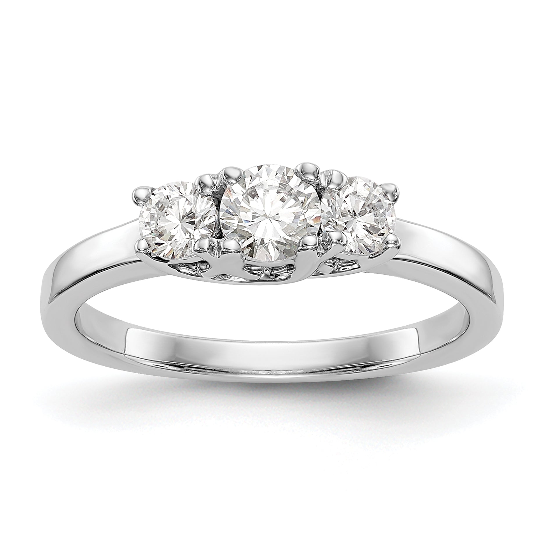 14k White Gold 1/2 carat Lab Grown Diamond VS/SI+ G+ Complete Three Stone Engagement Ring