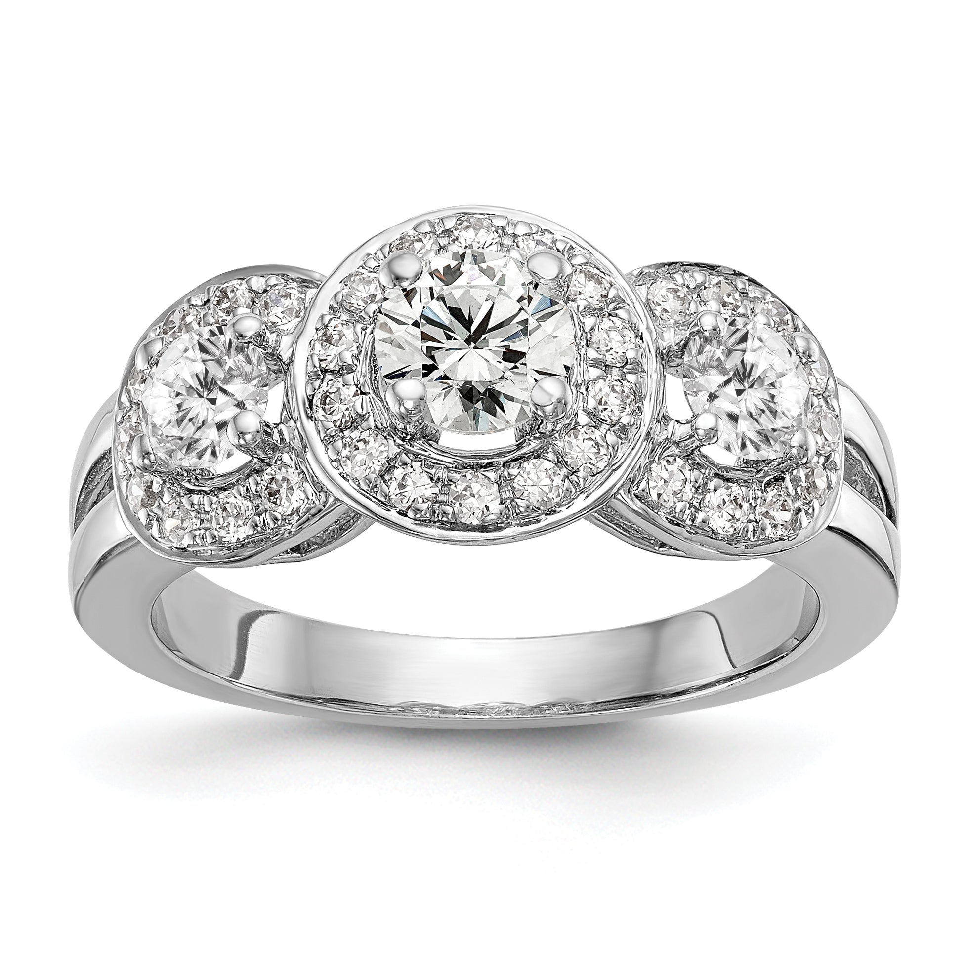 14k White Gold 1 1/3 carat Lab Grown Diamond VS/SI+ G+ Complete Three Stone Engagement Ring