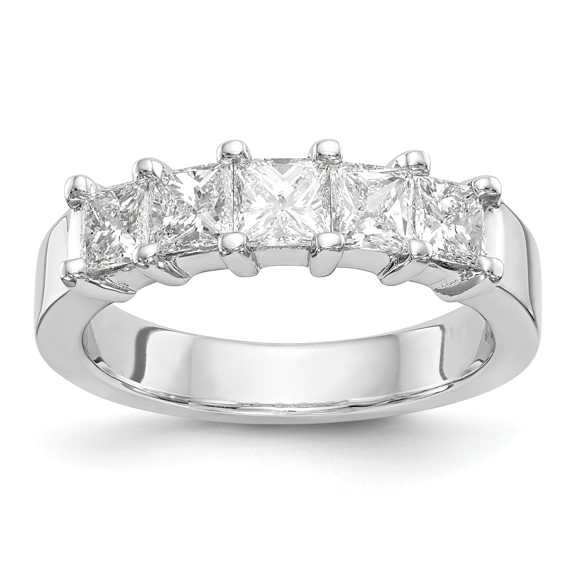 14K White Gold 5-Stone Shared Prong (Holds 1-3.7, 2-3.6, 2-3.5mm Princess) Diamond Band Mounting (No Stone Included)