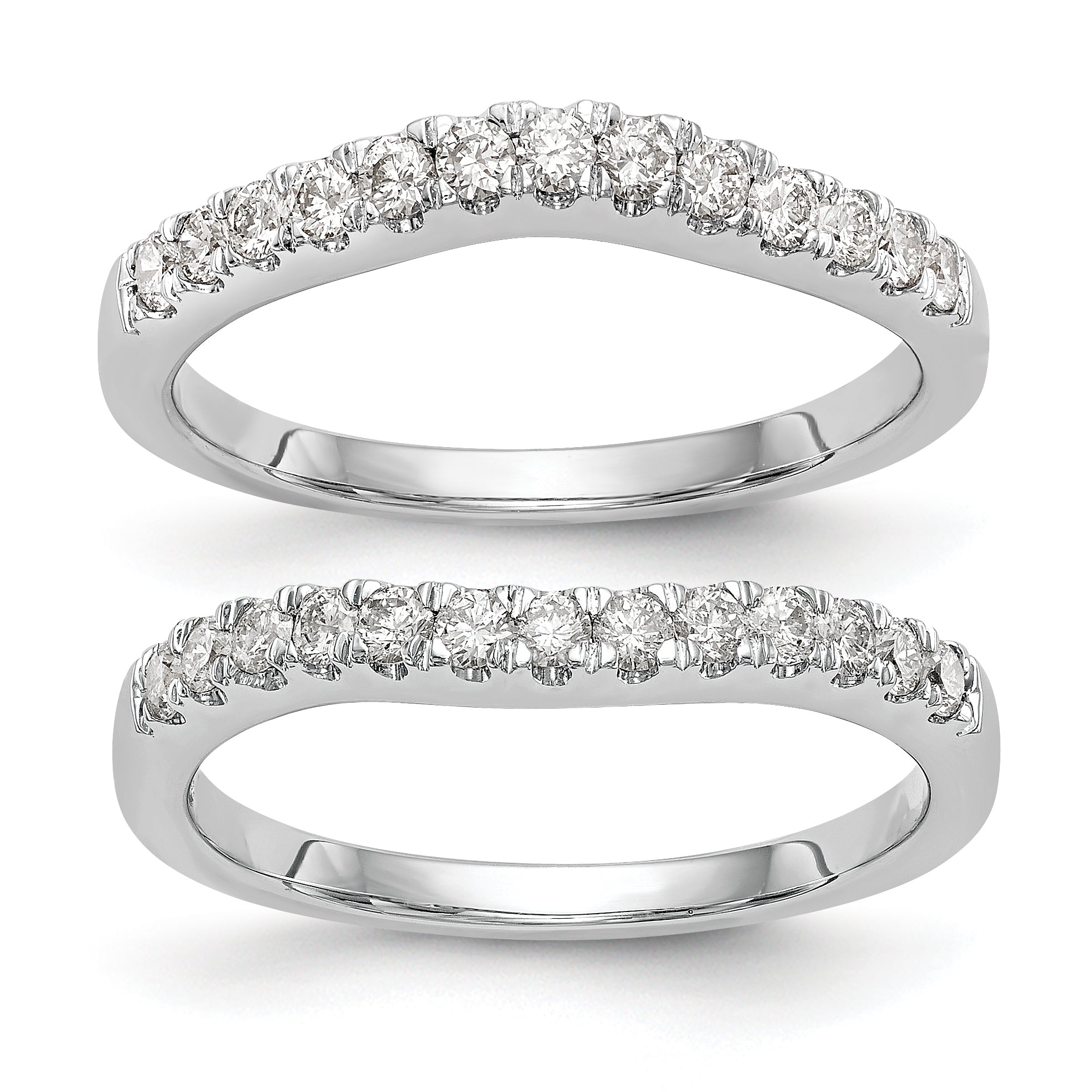 14k White Gold 5/8 carat Lab Grown Diamond VS/SI+ G+ Complete Set of Two Curved Wedding Bands