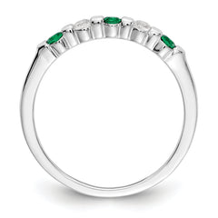 14k White Gold 1/10 carat Diamond and Emerald Complete Band