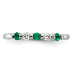 14k White Gold 1/10 carat Diamond and Emerald Complete Band