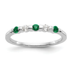 14k White Gold 1/10 carat Diamond and Emerald Complete Band