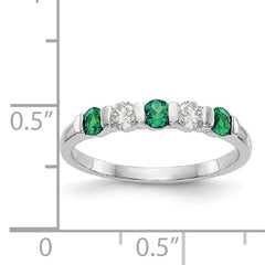 14k White Gold 1/5 carat Diamond and Emerald Complete Band