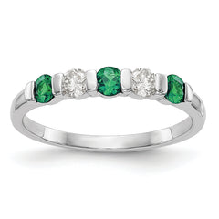 14k White Gold 1/5 carat Diamond and Emerald Complete Band