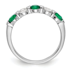 14k White Gold 1/3 carat Diamond and Emerald Complete Band