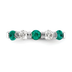 14k White Gold 1/3 carat Diamond and Emerald Complete Band