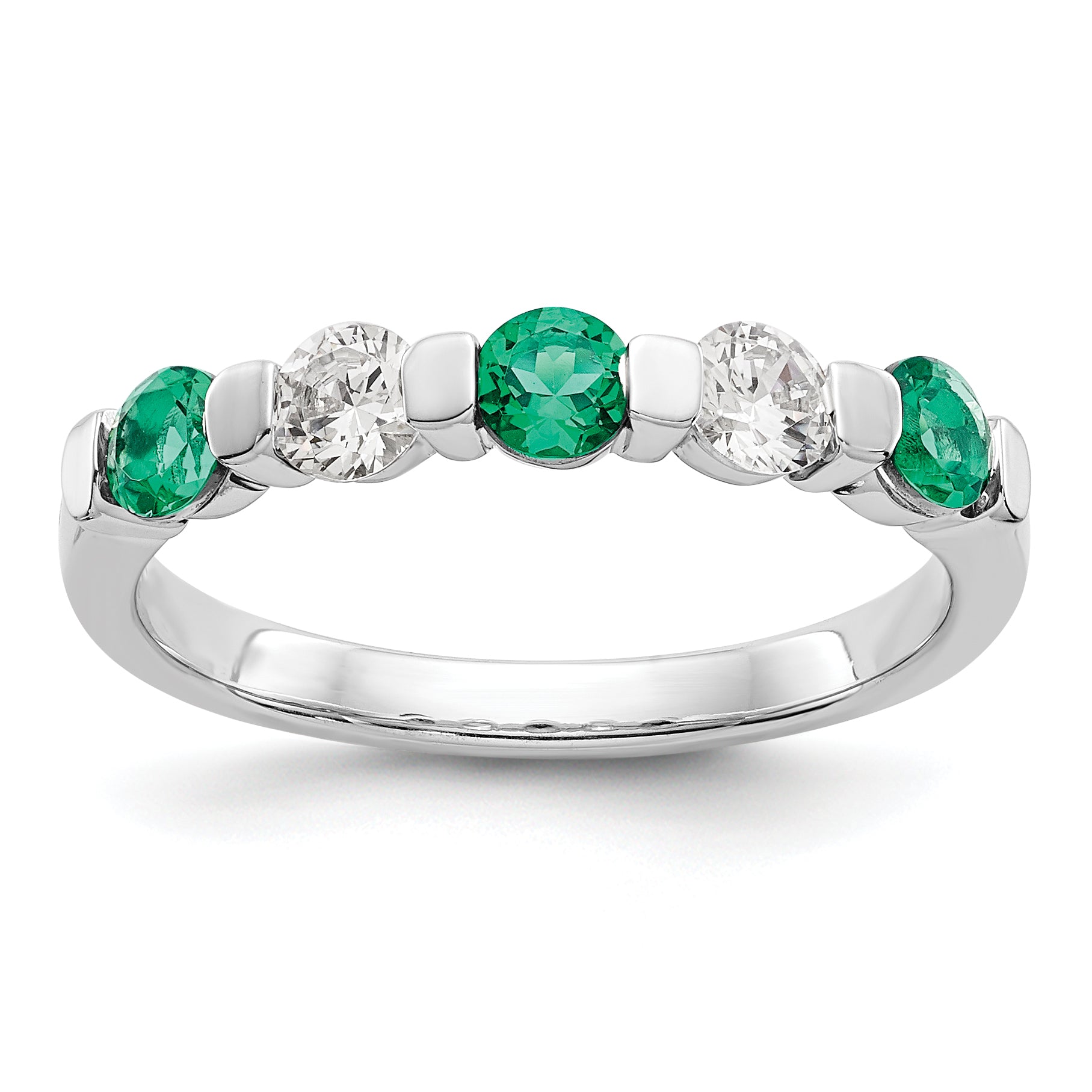 14k White Gold 1/3 carat Diamond and Emerald Complete Band