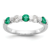 14k White Gold 1/3 carat Diamond and Emerald Complete Band