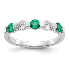 14k White Gold 1/3 carat Diamond and Emerald Complete Band