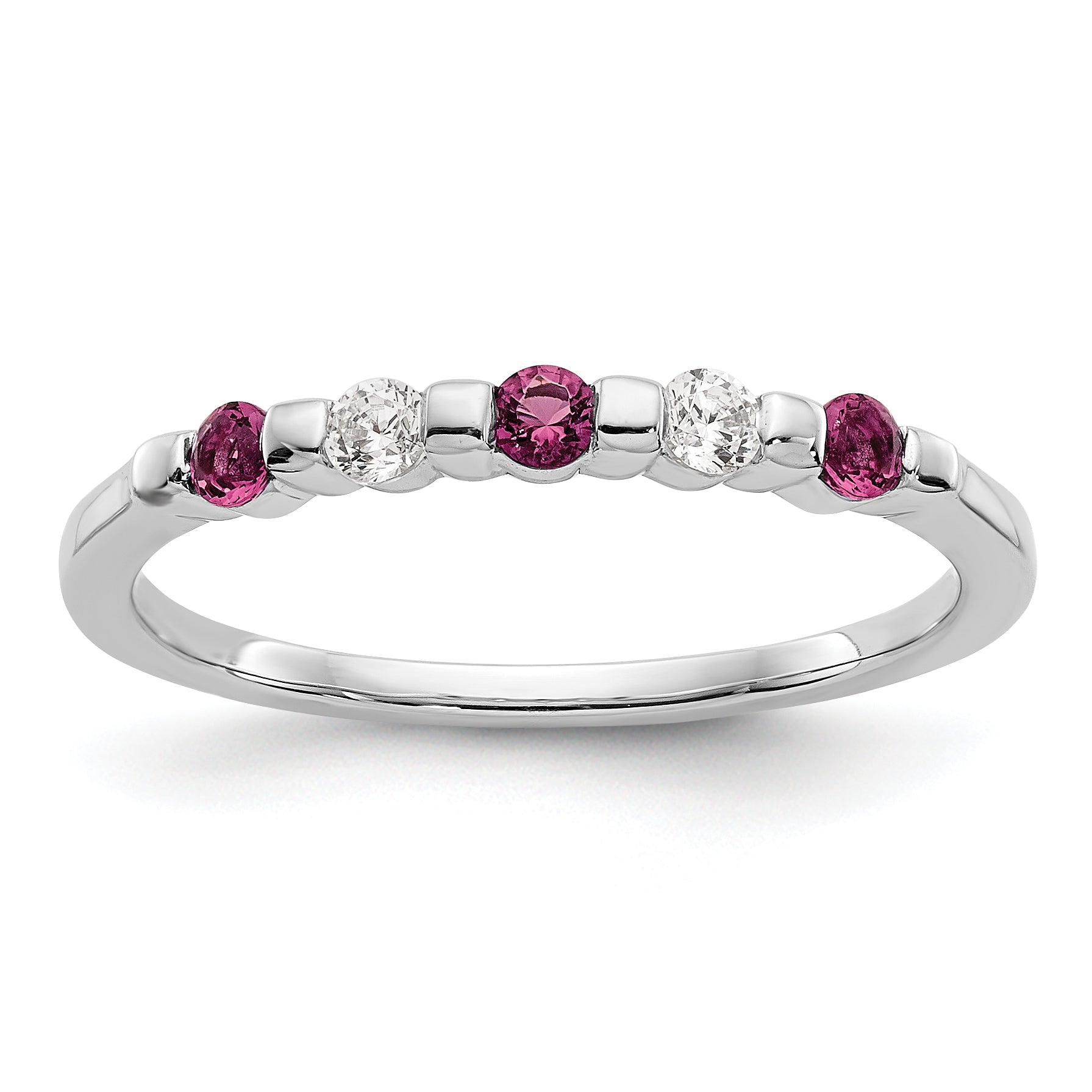 14k White Gold 1/10 carat Diamond and Ruby Complete Band