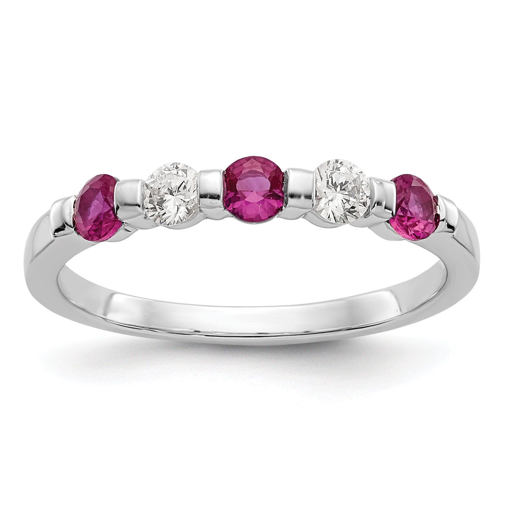 14k White Gold 1/5 carat Diamond and Ruby Complete Band