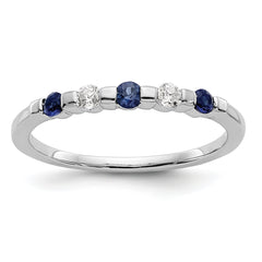 14k White Gold 1/10 carat Diamond and Blue Sapphire Complete Band