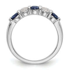 14k White Gold 1/3 carat Diamond and Blue Sapphire Complete Band