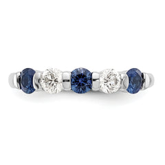 14k White Gold 1/3 carat Diamond and Blue Sapphire Complete Band