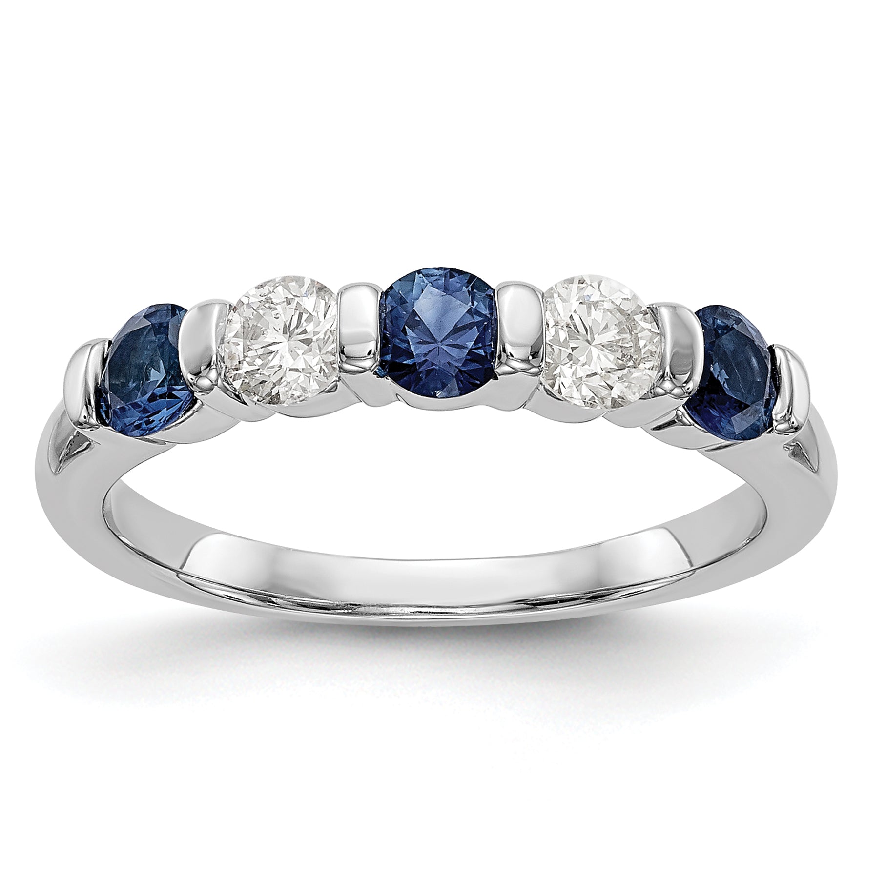 14k White Gold 1/3 carat Diamond and Blue Sapphire Complete Band