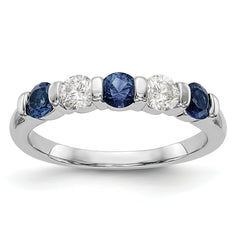 14k White Gold 1/3 carat Diamond and Blue Sapphire Complete Band
