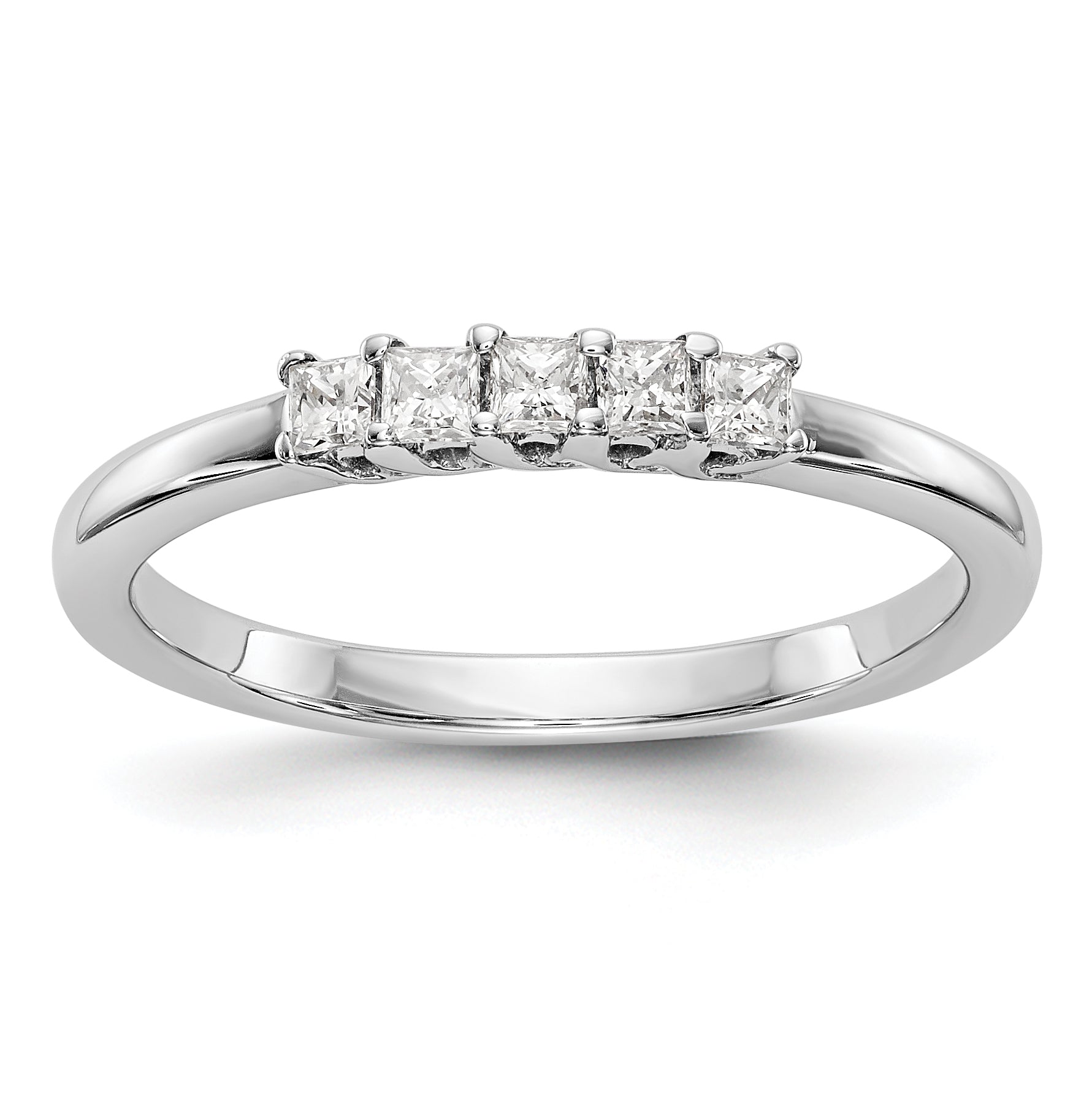 14K White Gold 5-Stone Shared Prong (Holds 5-2.0mm Princess) Diamond Band Mounting (No Stone Included)