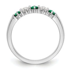 14k White Gold 1/5 carat Diamond and Emerald Complete Band