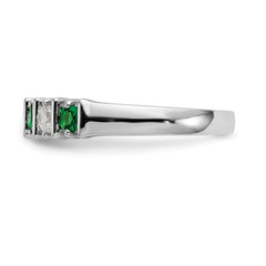 14k White Gold 1/5 carat Diamond and Emerald Complete Band