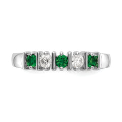 14k White Gold 1/5 carat Diamond and Emerald Complete Band