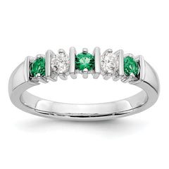 14k White Gold 1/5 carat Diamond and Emerald Complete Band