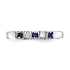 14k White Gold 1/15 carat Diamond and Blue Sapphire Complete Band