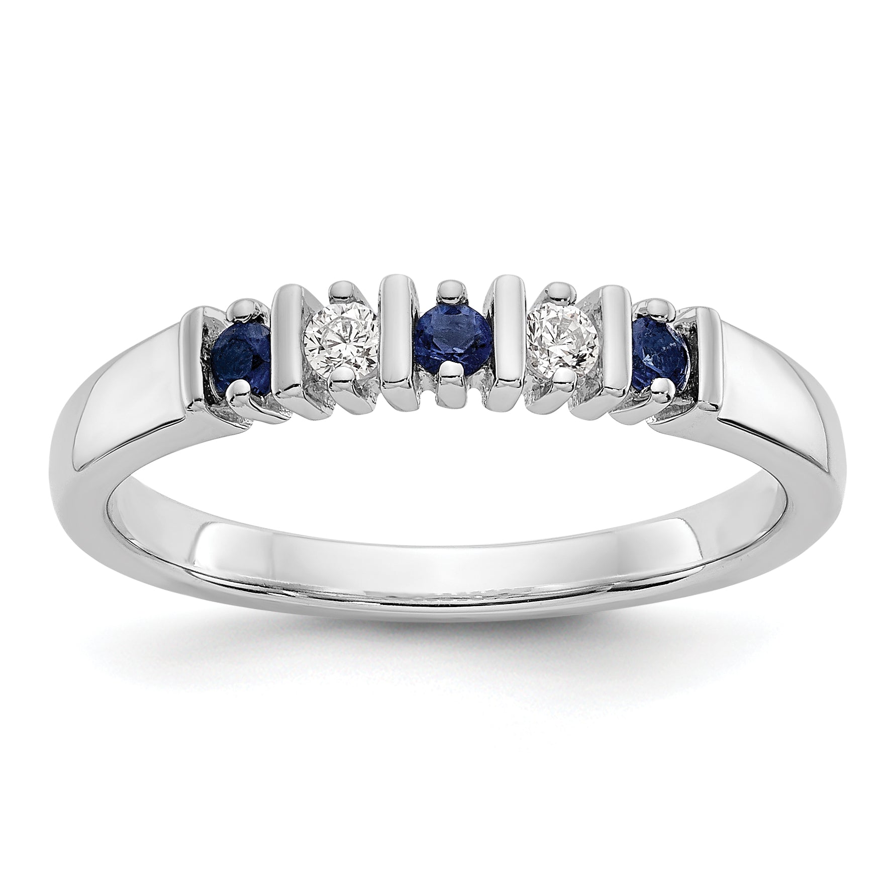 14k White Gold 1/15 carat Diamond and Blue Sapphire Complete Band