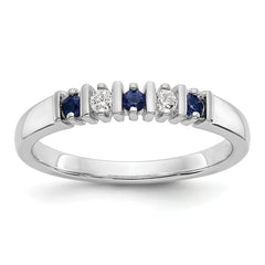 14k White Gold 1/15 carat Diamond and Blue Sapphire Complete Band