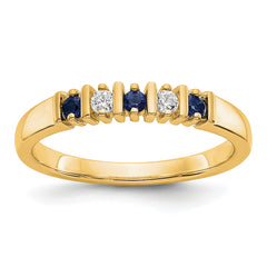 14k Yellow Gold 1/15 carat Diamond and Blue Sapphire Complete Band