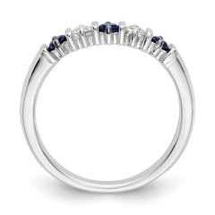 14k White Gold 1/5 carat Diamond and Blue Sapphire Complete Band