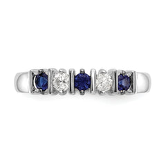 14k White Gold 1/5 carat Diamond and Blue Sapphire Complete Band
