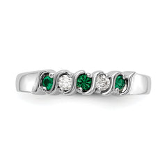 14k White Gold 1/10 carat Diamond and Emerald Complete Band