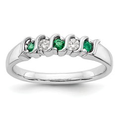 14k White Gold 1/10 carat Diamond and Emerald Complete Band