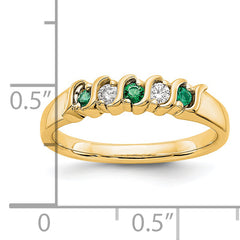 14k Yellow Gold 1/10 carat Diamond and Emerald Complete Band