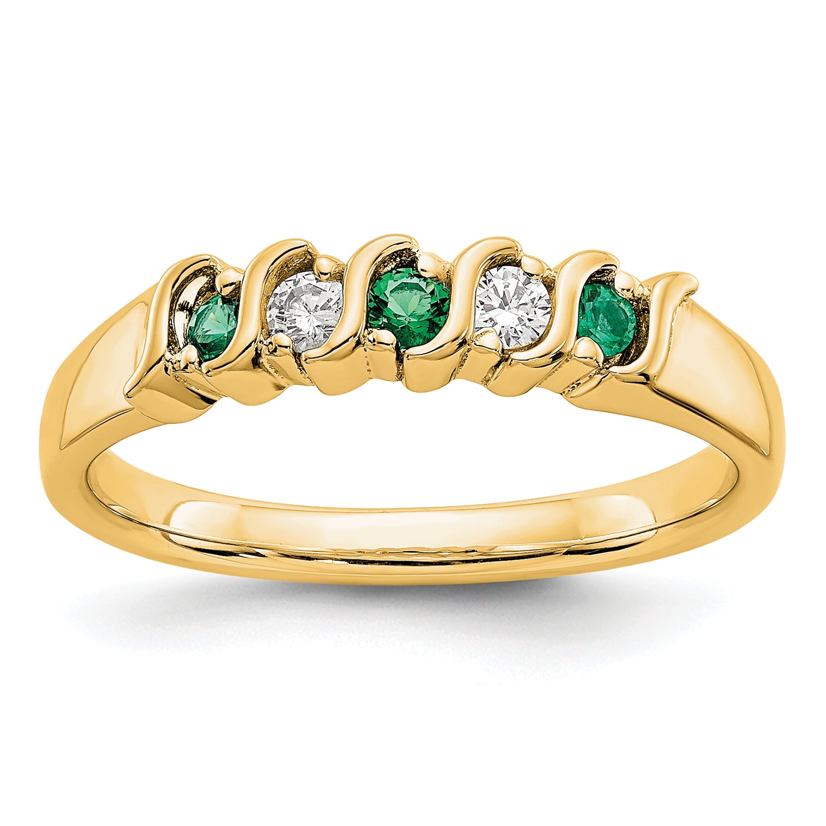 14k Yellow Gold 1/10 carat Diamond and Emerald Complete Band