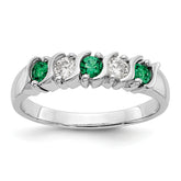 14k White Gold 1/5 carat Diamond and Emerald Complete Band