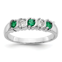 14k White Gold 1/5 carat Diamond and Emerald Complete Band