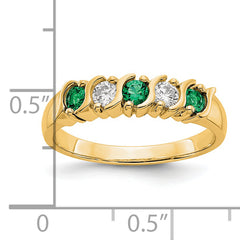14k Yellow Gold 1/5 carat Diamond and Emerald Complete Band