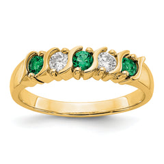 14k Yellow Gold 1/5 carat Diamond and Emerald Complete Band
