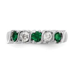 14k White Gold 1/3 carat Diamond and Emerald Complete Band